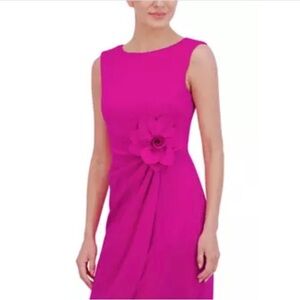 Pink boat neck dress with flower detail